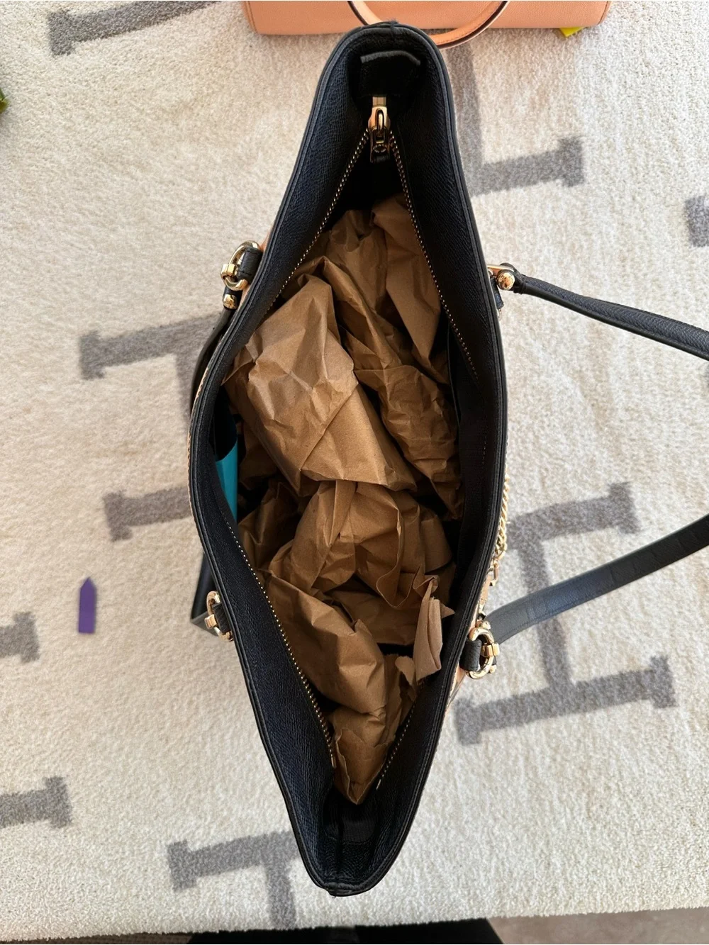 Coach Leopard-Print Tote in Brown and Black with Gold Chain Accent